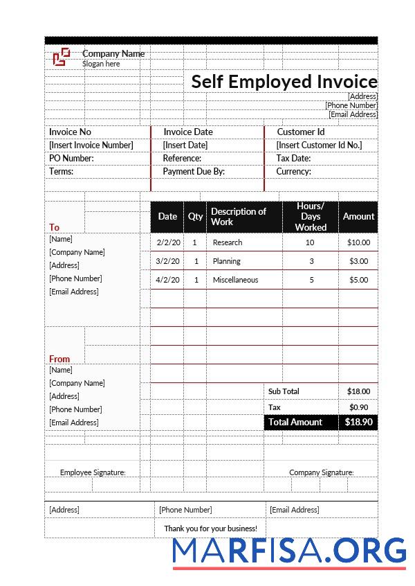 Downloadable Self Employment Hourly Invoice Template